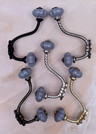 Gray Ceramic Knob With Metal Wall Hanger