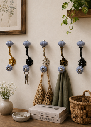 Gray Ceramic Knob With Metal Wall Hanger
