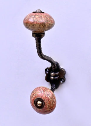 Dusty Rose Terracotta Speckled Ceramic Knob With Metal Wall Hanger