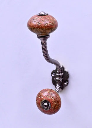 Dusty Rose Terracotta Speckled Ceramic Knob With Metal Wall Hanger
