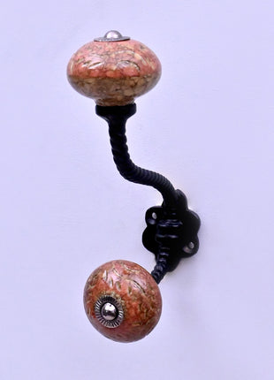 Dusty Rose Terracotta Speckled Ceramic Knob With Metal Wall Hanger