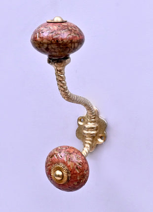 Dusty Rose Terracotta Speckled Ceramic Knob With Metal Wall Hanger