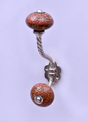 Dusty Rose Terracotta Speckled Ceramic Knob With Metal Wall Hanger