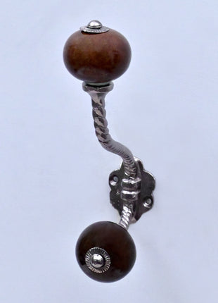Brown Ceramic Knob With Metal Wall Hanger