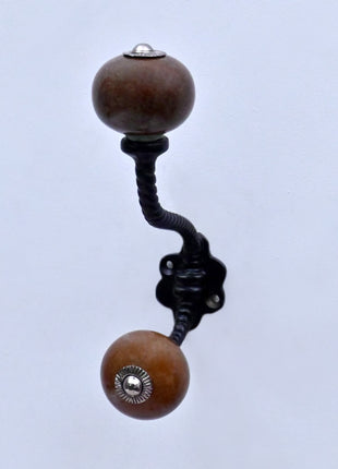 Brown Ceramic Knob With Metal Wall Hanger