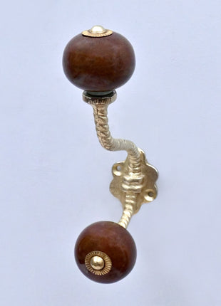 Brown Ceramic Knob With Metal Wall Hanger
