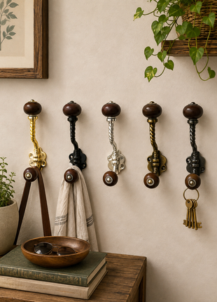Brown Ceramic Knob With Metal Wall Hanger