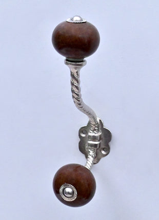 Brown Ceramic Knob With Metal Wall Hanger