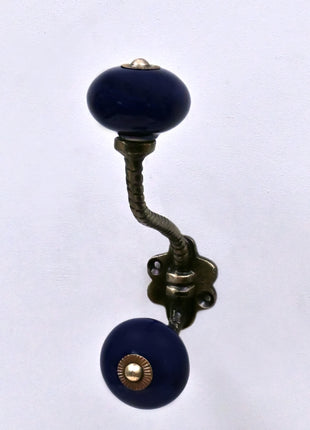 Dark Blue Ceramic Knob With Metal Wall Hanger