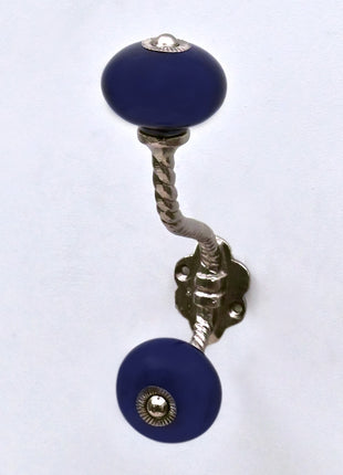 Dark Blue Ceramic Knob With Metal Wall Hanger