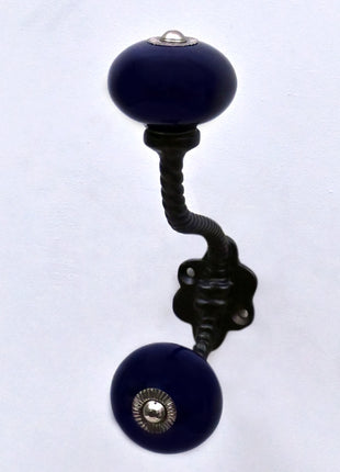 Dark Blue Ceramic Knob With Metal Wall Hanger