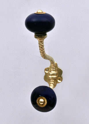Dark Blue Ceramic Knob With Metal Wall Hanger