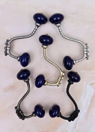 Dark Blue Ceramic Knob With Metal Wall Hanger