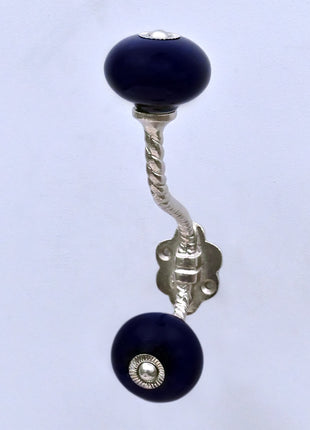 Dark Blue Ceramic Knob With Metal Wall Hanger