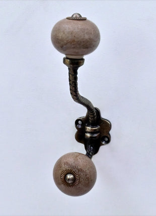 Dark Brown Rustic Ceramic Cabinet Knob With Metal Wall Hanger