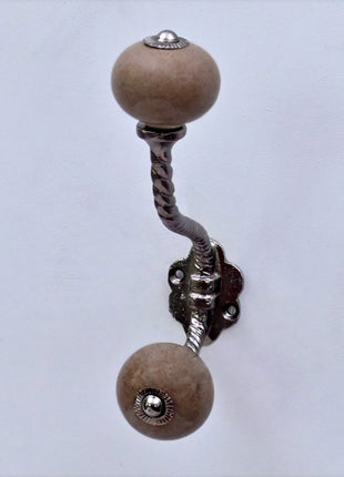 Dark Brown Rustic Ceramic Cabinet Knob With Metal Wall Hanger