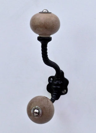 Dark Brown Rustic Ceramic Cabinet Knob With Metal Wall Hanger
