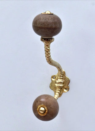 Dark Brown Rustic Ceramic Cabinet Knob With Metal Wall Hanger