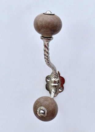 Dark Brown Rustic Ceramic Cabinet Knob With Metal Wall Hanger