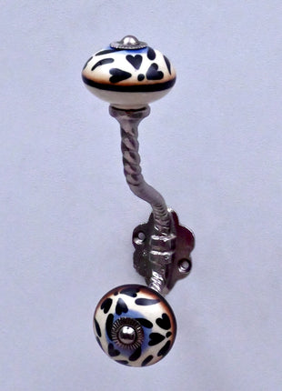 Black Heart Pattern Ceramic Knob With Metal Wall Hanger