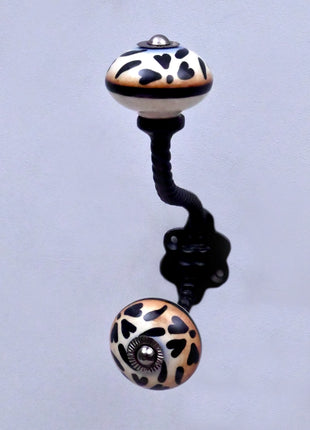 Black Heart Pattern Ceramic Knob With Metal Wall Hanger