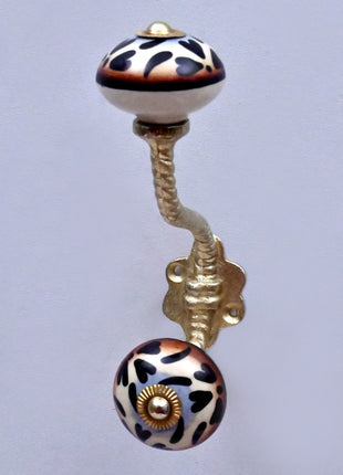 Black Heart Pattern Ceramic Knob With Metal Wall Hanger
