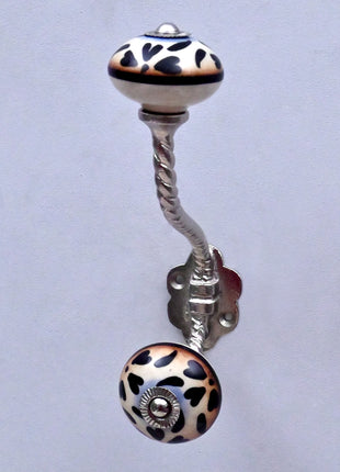 Black Heart Pattern Ceramic Knob With Metal Wall Hanger