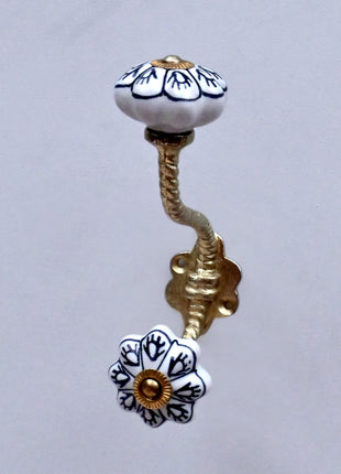 Black Design on White Ceramic Knob With Metal Wall Hanger
