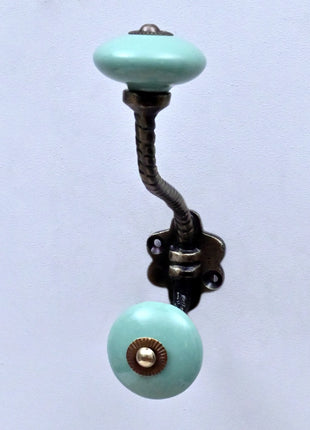 Teal Green Ceramic Knob With Metal Wall Hanger