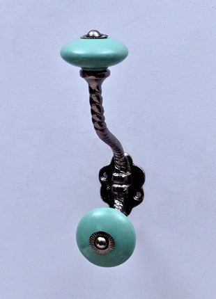 Teal Green Ceramic Knob With Metal Wall Hanger