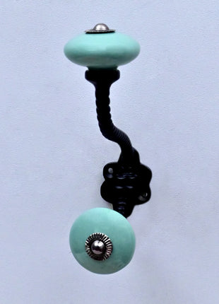 Teal Green Ceramic Knob With Metal Wall Hanger