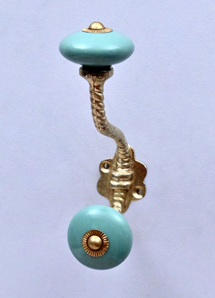 Teal Green Ceramic Knob With Metal Wall Hanger