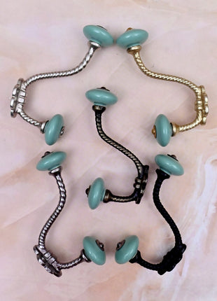 Teal Green Ceramic Knob With Metal Wall Hanger