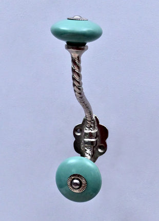 Teal Green Ceramic Knob With Metal Wall Hanger