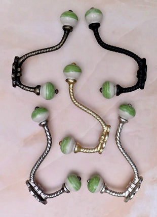 Green Ceramic Knob With Metal Wall Hanger