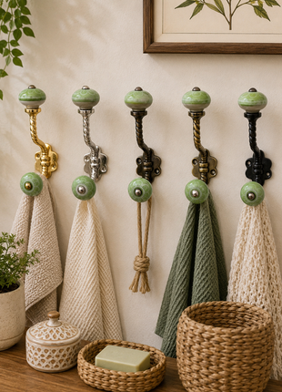 Green Ceramic Knob With Metal Wall Hanger