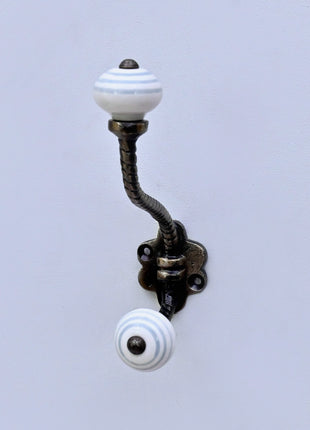 Gray Round on White Ceramic Knob With Metal Wall Hanger