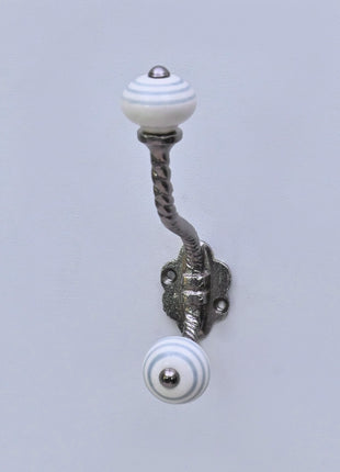 Gray Round on White Ceramic Knob With Metal Wall Hanger