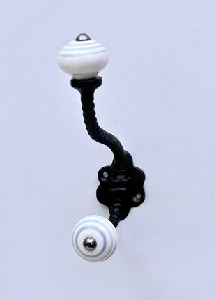 Gray Round on White Ceramic Knob With Metal Wall Hanger