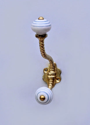 Gray Round on White Ceramic Knob With Metal Wall Hanger