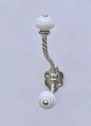 Gray Round on White Ceramic Knob With Metal Wall Hanger
