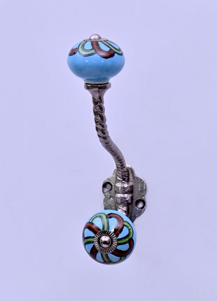Green,Red Design on Turquoise Base Ceramic Knob With Metal Wall Hanger