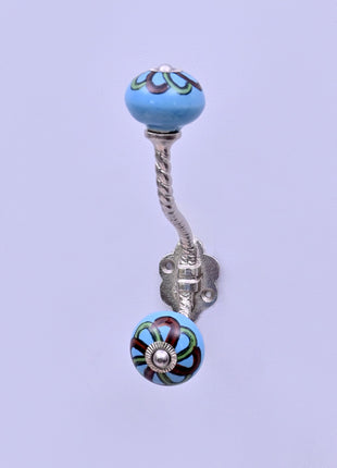 Green,Red Design on Turquoise Base Ceramic Knob With Metal Wall Hanger