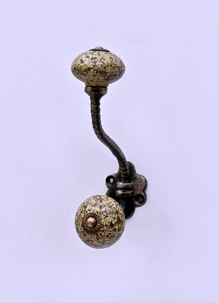Earthy Speckled Texture Moss Green Ceramic Knob With Metal Wall Hanger