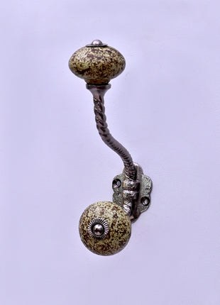 Earthy Speckled Texture Moss Green Ceramic Knob With Metal Wall Hanger