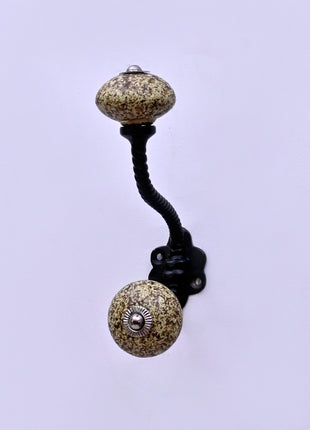 Earthy Speckled Texture Moss Green Ceramic Knob With Metal Wall Hanger