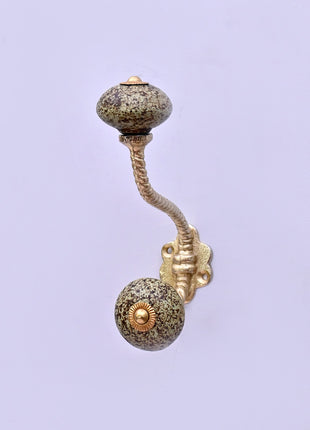 Earthy Speckled Texture Moss Green Ceramic Knob With Metal Wall Hanger