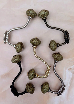 Earthy Speckled Texture Moss Green Ceramic Knob With Metal Wall Hanger