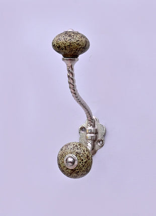 Earthy Speckled Texture Moss Green Ceramic Knob With Metal Wall Hanger