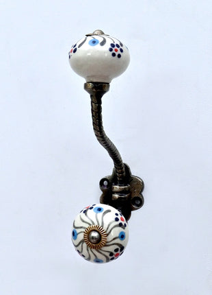 Black Swirl Pattern Ceramic Knob With Metal Wall Hanger
